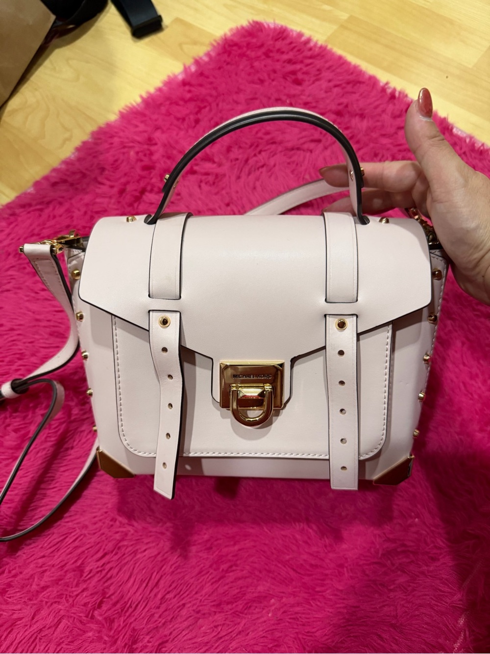 Women's Small Satchel Handbag in Light Pink with Gold Hardware